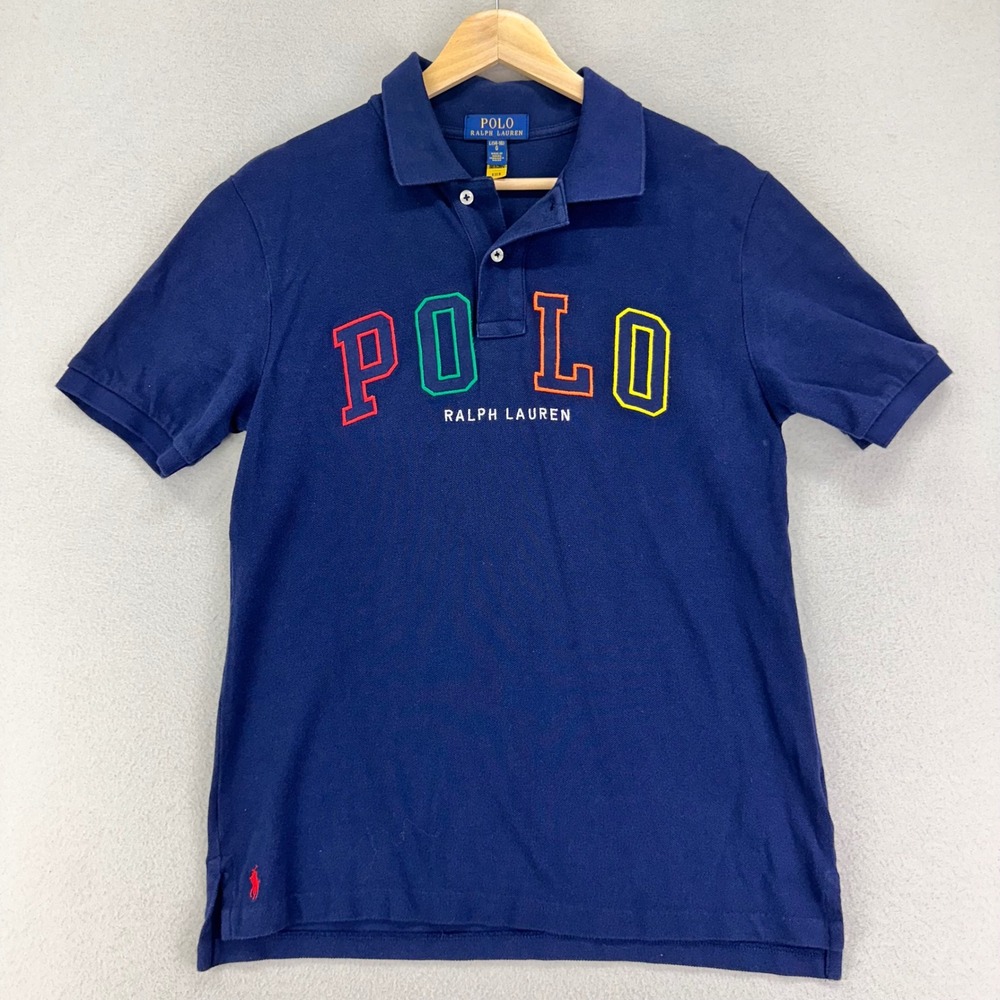 Polo‎ Ralph Lauren Shirt Youth Large Navy Varsity Spell-Out Embroidered Preppy
